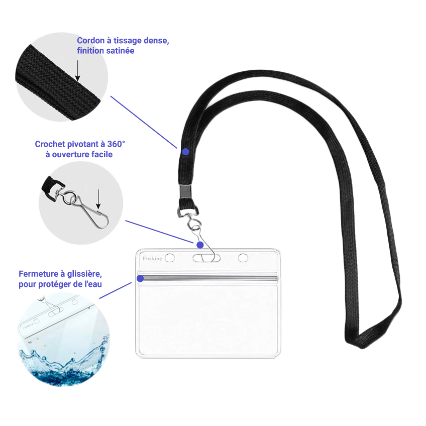 Porte badge avec tour de cou, Porte badge